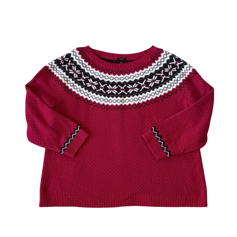 Talbots Fair Isle Yoke Sweater 3XL Plus Red Holiday Christmas Apre Ski Snowflake